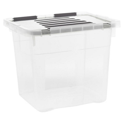 Set of 3 - 36L Plastic Storage Boxes with Clip Close Lids