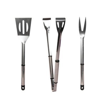 Set of 3 45cm Deluxe Stainless Steel Outdoor Cooking Barbecue Tool Set