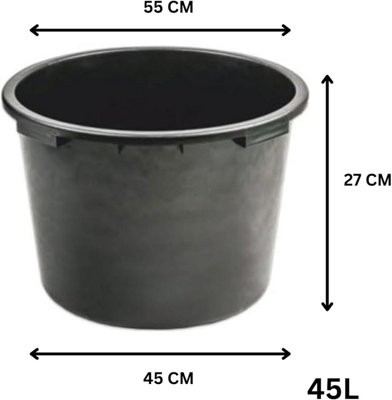 Set of 3 45L Gallon Black Plastic Bucket with Handles -Sturdy Water Bucket Big Bucket with Measuring - Ideal for Home and Garden - 5