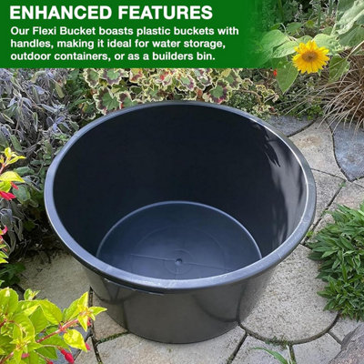 Set of 3 45L Gallon Black Plastic Bucket with Handles -Sturdy Water Bucket Big Bucket with Measuring - Ideal for Home and Garden - 7