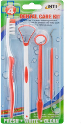 Set Of 3 4Pc Dental Care Kit Toothbrush Tongue Cleaner Mirror