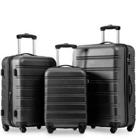 Set OF 3 ABS Hard Shell Travel Trolley Suitcase 4 Wheel Luggage Set Hand Luggage, 20,24,28  Inch (Black)