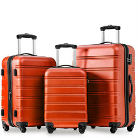 SET OF 3 ABS Hard shell Travel Trolley Suitcase 4 wheel Luggage Set Hand Luggage, 20,24,28 inch, Orange