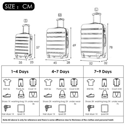 Set OF 3 ABS Hard Shell Travel Trolley Suitcase 4 Wheel Luggage Set Hand Luggage 20