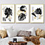 Set of 3 Abstract Black and Gold Botanical Wall Art Prints / 50x70cm / Gold Frame