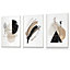 Set of 3 Abstract Black Beige Watercolour Shapes Wall Art Prints / 30x42cm (A3) / White Frame