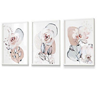 Set of 3 Abstract Blush Pink Botanical Wall Art Prints / 30x42cm (A3) / White Frame