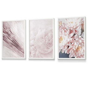 Set of 3 Abstract Pink Macro Floral Wall Art Prints / 30x42cm (A3) / White Frame