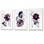 Set of 3 Abstract Purple and Silver Botanical Wall Art Prints / 30x42cm (A3) / White Frame