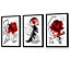 Set of 3 Abstract Red and Black Botanical Wall Art Prints / 30x42cm (A3) / Black Frame
