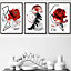 Set of 3 Abstract Red and Black Botanical Wall Art Prints / 42x59cm (A2) / Black Frame