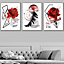 Set of 3 Abstract Red and Black Botanical Wall Art Prints / 50x70cm / Light Grey Frame