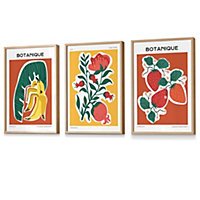 Set of 3 Artisan Fruit Wall Art Prints in Vibrant Colours / 42x59cm (A2) / Oak Frame