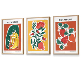 Set of 3 Artisan Fruit Wall Art Prints in Vibrant Colours / 42x59cm (A2) / Oak Frame