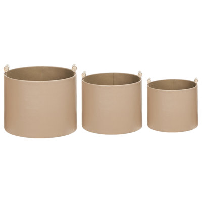 Set of 3 Baskets ARAM Faux Leather Beige