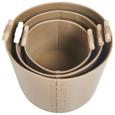 Set of 3 Baskets ARAM Faux Leather Beige
