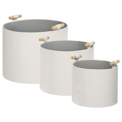 Set of 3 Baskets ARAM Faux Leather Off-White