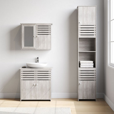 Set of 3 Bathroom Furniture Free Standing Under Sink Storage Wall Mounted Mirror Cabinet Price Comparisons | Compare The Build