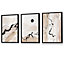 Set of 3 Beige Black Abstract Mountain Contours Wall Art Prints / 30x42cm (A3) / Black Frame