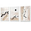 Set of 3 Beige Black Abstract Mountain Contours Wall Art Prints / 30x42cm (A3) / White Frame