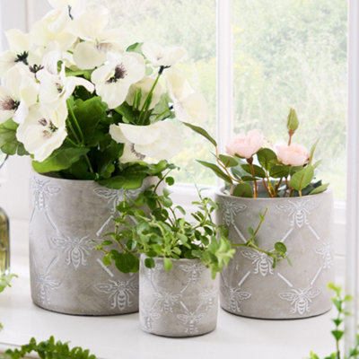 Set of 3 Beige Cement Bumble Bee Indoor Outdoor Garden Planter