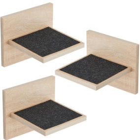Set Of 3 Beige Sonoma Oak Cat Steps 7.8'' Wide Wall Mounted Cat Shelves With Traction Fabrics - Suitable For Large Pets Up To 20kg