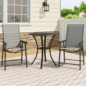 Set of 3 Black 60cm Cast Aluminum Round Garden Furniture Set Coffee Table and Foldable Chairs