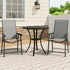 Set of 3 Black 65cm Cast Aluminum Round Garden Furniture Set Coffee Table and Foldable Chairs