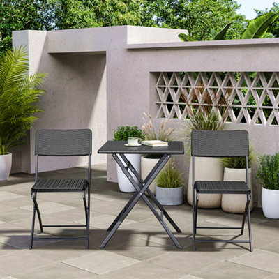 Set of 3 Black Plastic Ratten Effect Outdoor Folding Table and Chairs Set