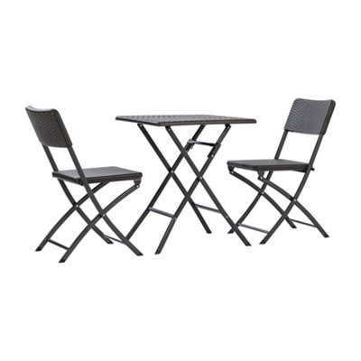 Set of 3 Black Plastic Ratten Effect Outdoor Folding Table and Chairs Set