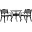 Set of 3 Black Retro Cast Aluminum Garden Bistro Furniture Set Round Table and Chair Set with Cushions