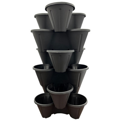 Set Of 3 Black (Trio 3 Pot) Stackable Interconnecting Outdoor ...