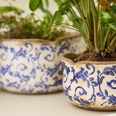 Set of 3 Blue Round Scallop Hallway Room Table Decor Indoor