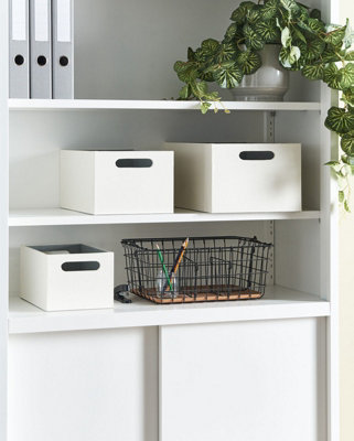 Set of 3 Boxes LARSA Faux Leather Beige