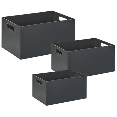 Set of 3 Boxes LARSA Faux Leather Graphite Grey