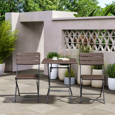 Set of 3 Brown Plastic Outdoor Folding Catering Camping Table and Chairs Set