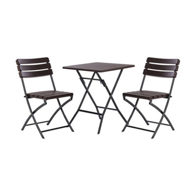 Set of 3 Brown Plastic Outdoor Folding Catering Camping Table and Chairs Set