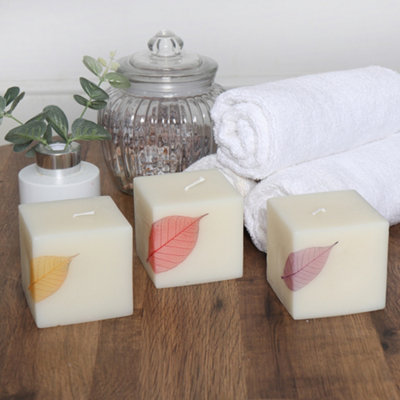 Set of 3 Candle Large Cube Shaped White Luxury Scented Candles by Laeto Ageless Aromatherapy - FREE DELIVERY INCLUDED