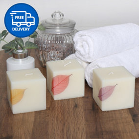 Set of 3 Candle Large Cube Shaped White Luxury Scented Candles by Laeto Ageless Aromatherapy - FREE DELIVERY INCLUDED
