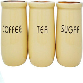 Set Of 3 Canisters Sugar Coffee Tea Ceramic