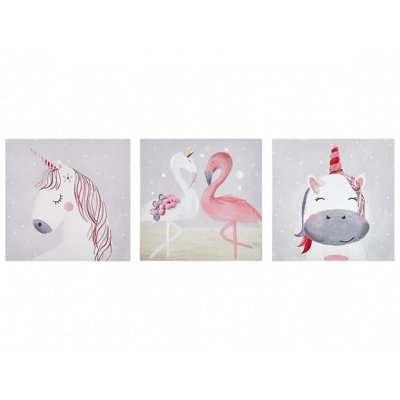 Set of 3 Canvases TIMIA Animal Motif 30 x 30 cm Grey