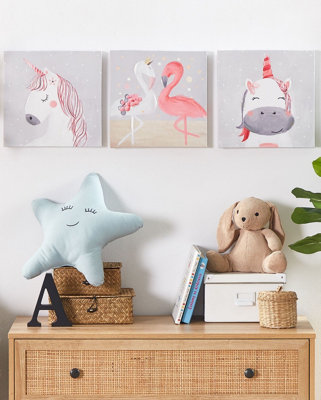 Set of 3 Canvases TIMIA Animal Motif 30 x 30 cm Grey