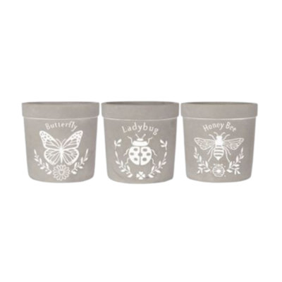 Set of 3 Cement Insect Pots -H13.6 x W13cm