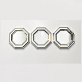 Set Of 3 Champagne Art Decor Octagon Wall Mounted Mirror Home Décor 25cm