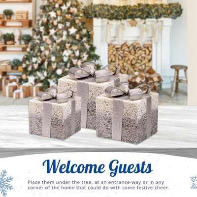 Set Of 3 Christmas Lighted Gift Boxes Decorations