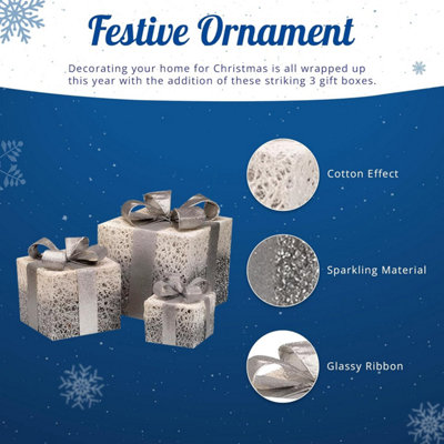 Set of 3 Christmas Gift Boxes with 45 LED Light - Battery Operated Pre-Lit Auto Timer Light Up Festival Accessories - 6