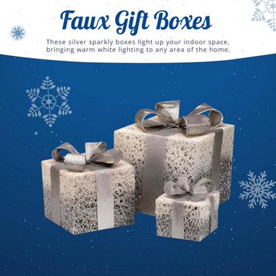 Set of 3 Christmas Gift Boxes with 45 LED Light - Battery Operated Pre-Lit Auto Timer Light Up Festival Accessories - 7