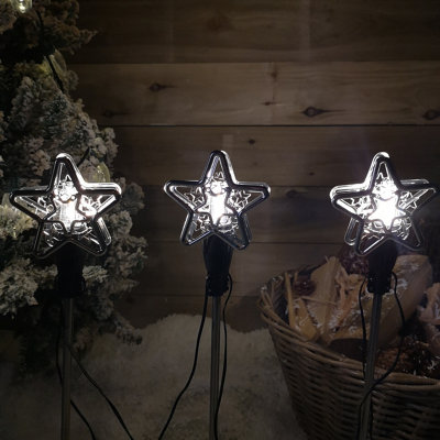 Set of 3 Christmas Star Flashing Warm White LED Connectable Pathfinder Lights DIY at B&Q