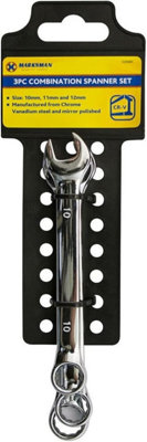 Set Of 3 Combination Spanner Set 10Mm 11Mm 12Mm Wrench Hand Tool Chrome Workshop