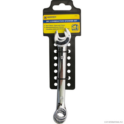 Set Of 3 Combination Spanner Set Wrench Hand Tool Chrome Workshop 13Mm 14Mm 15Mm